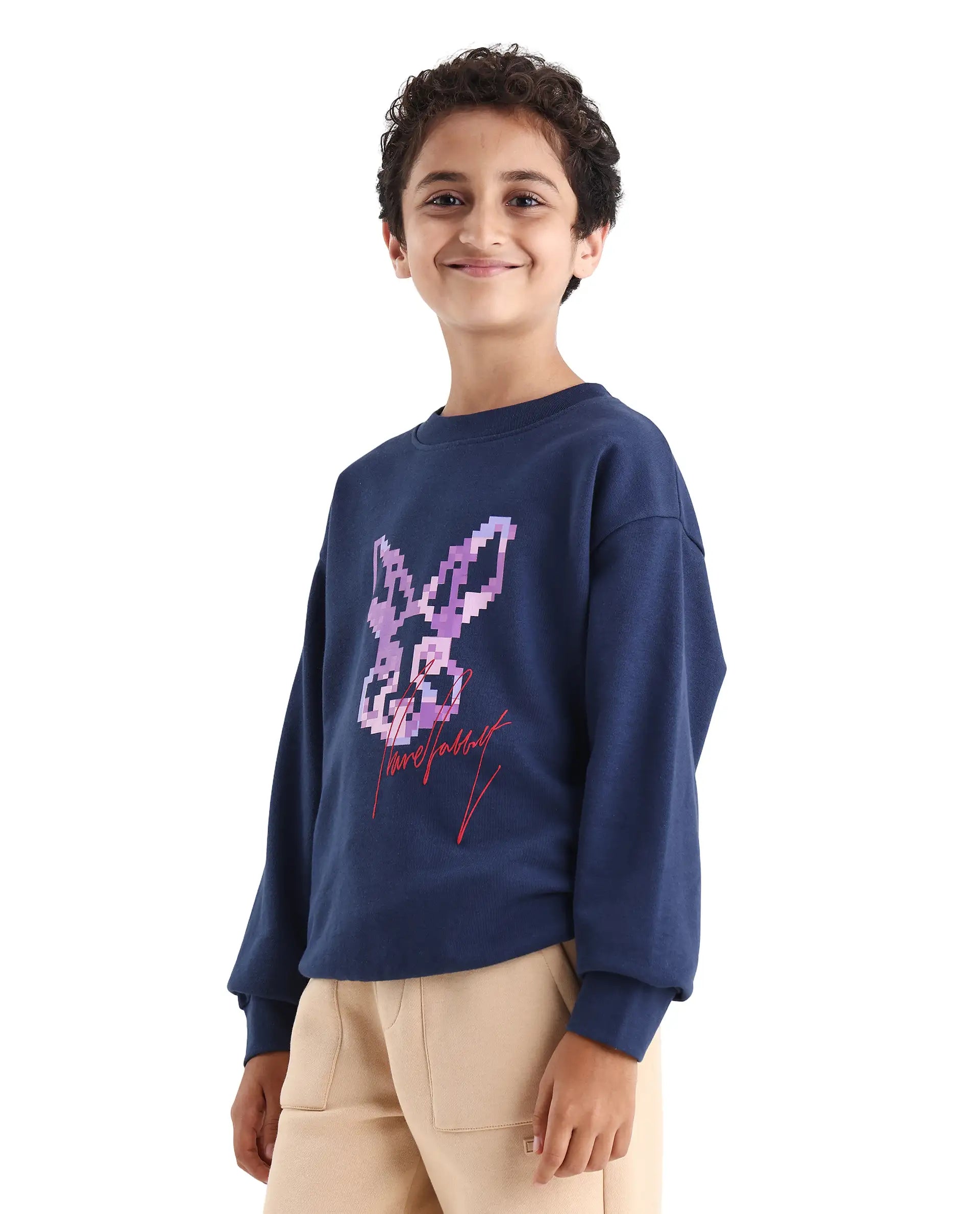 Rare Ones Kids Iver Navy Cotton Pull On Crew Neck Full Sleeves Fit Sweatshirt
