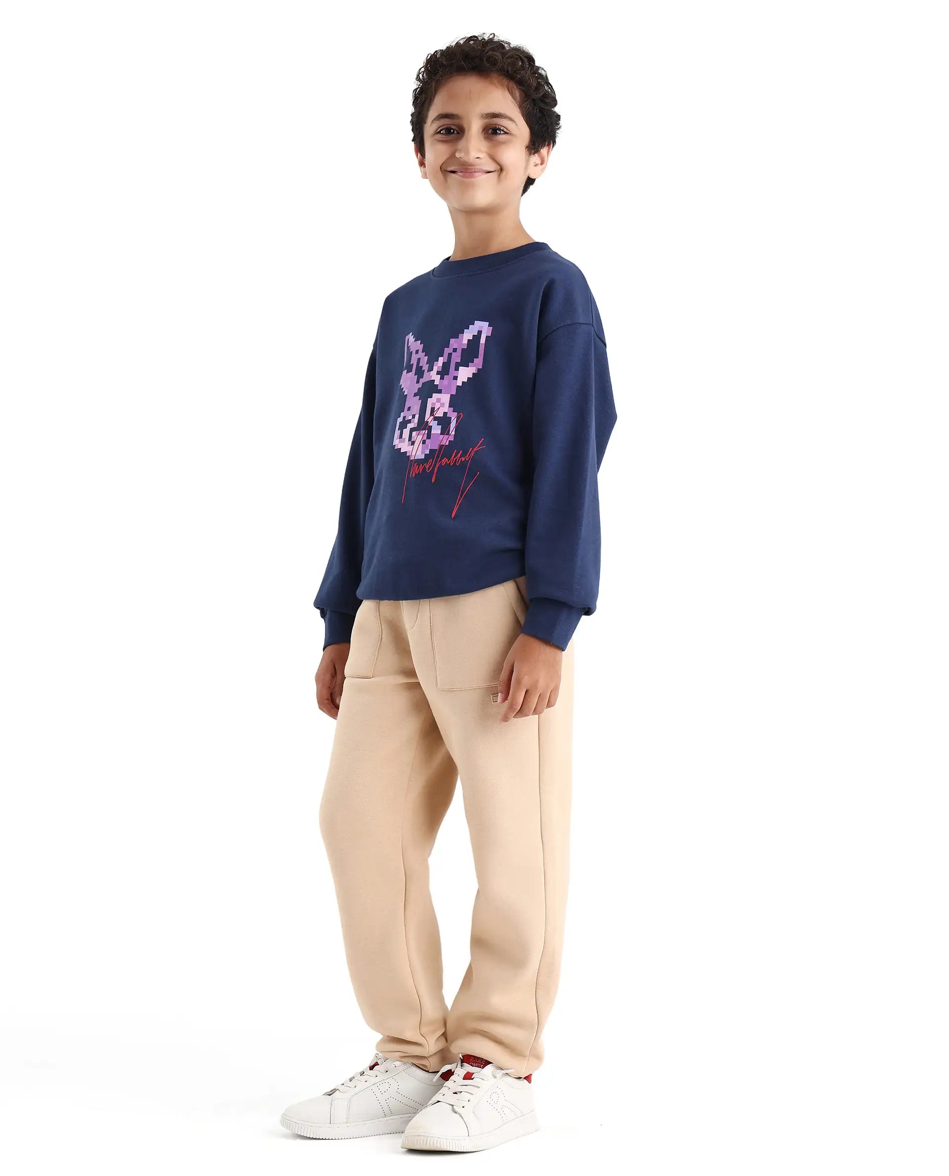 Rare Ones Kids Elio-B Beige Cotton Blend Drawstring Closure Regular Fit Trackpant