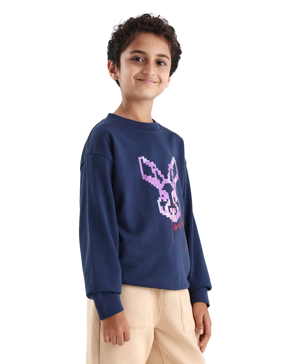 Rare Ones Kids Iver Navy Cotton Pull On Crew Neck Full Sleeves Fit Sweatshirt