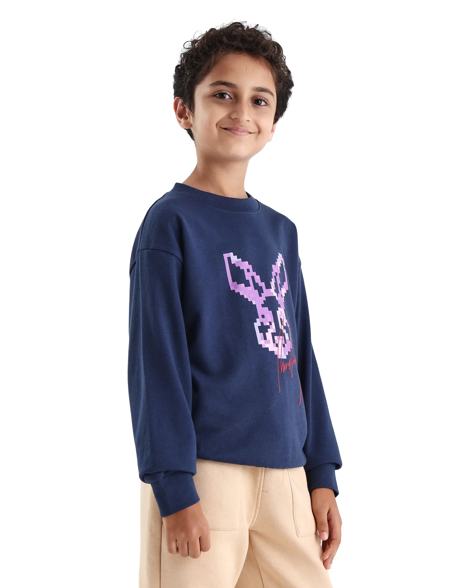 Rare Ones Kids Iver Navy Cotton Pull On Crew Neck Full Sleeves Fit Sweatshirt