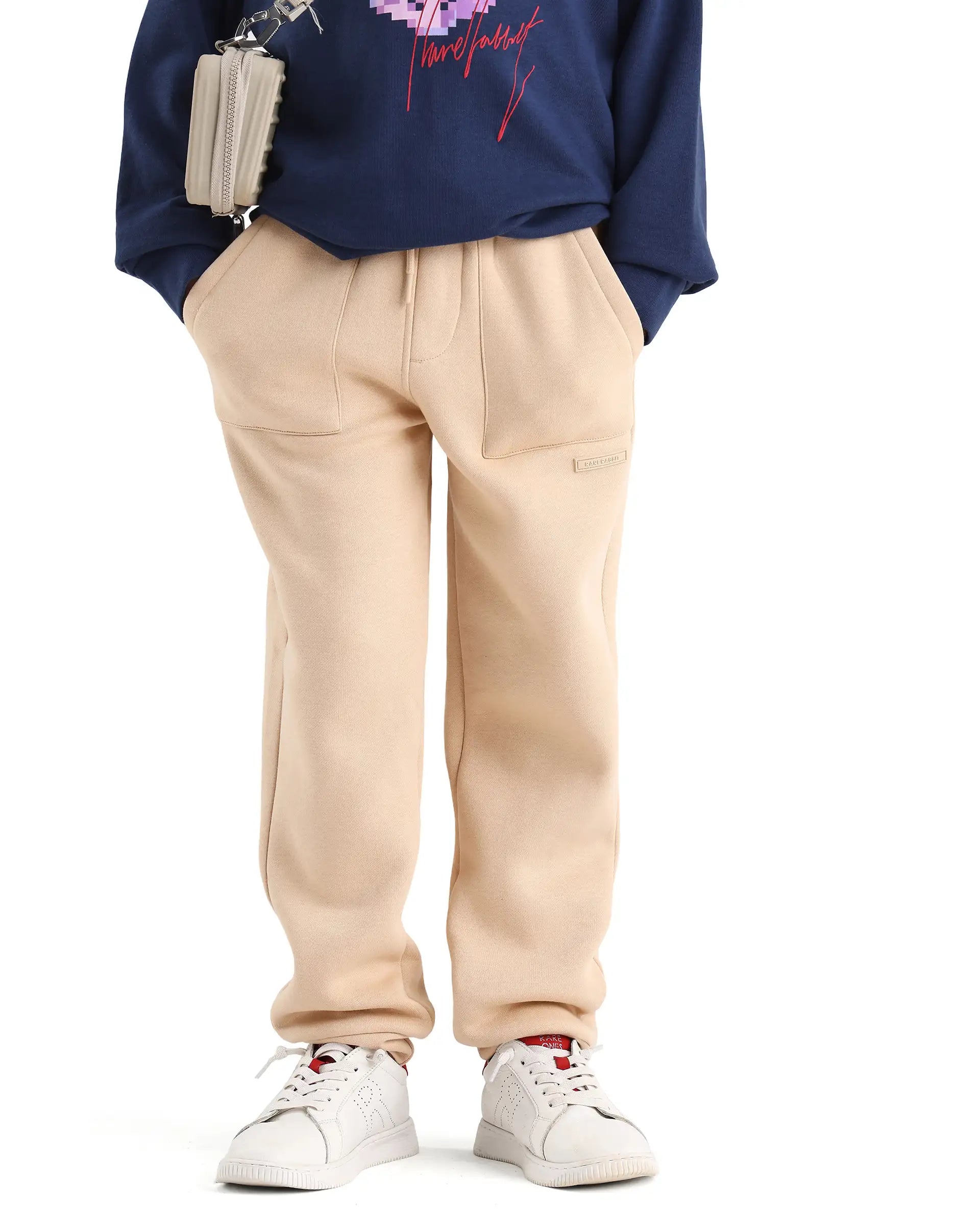 Rare Ones Kids Elio-B Beige Cotton Blend Drawstring Closure Regular Fit Trackpant