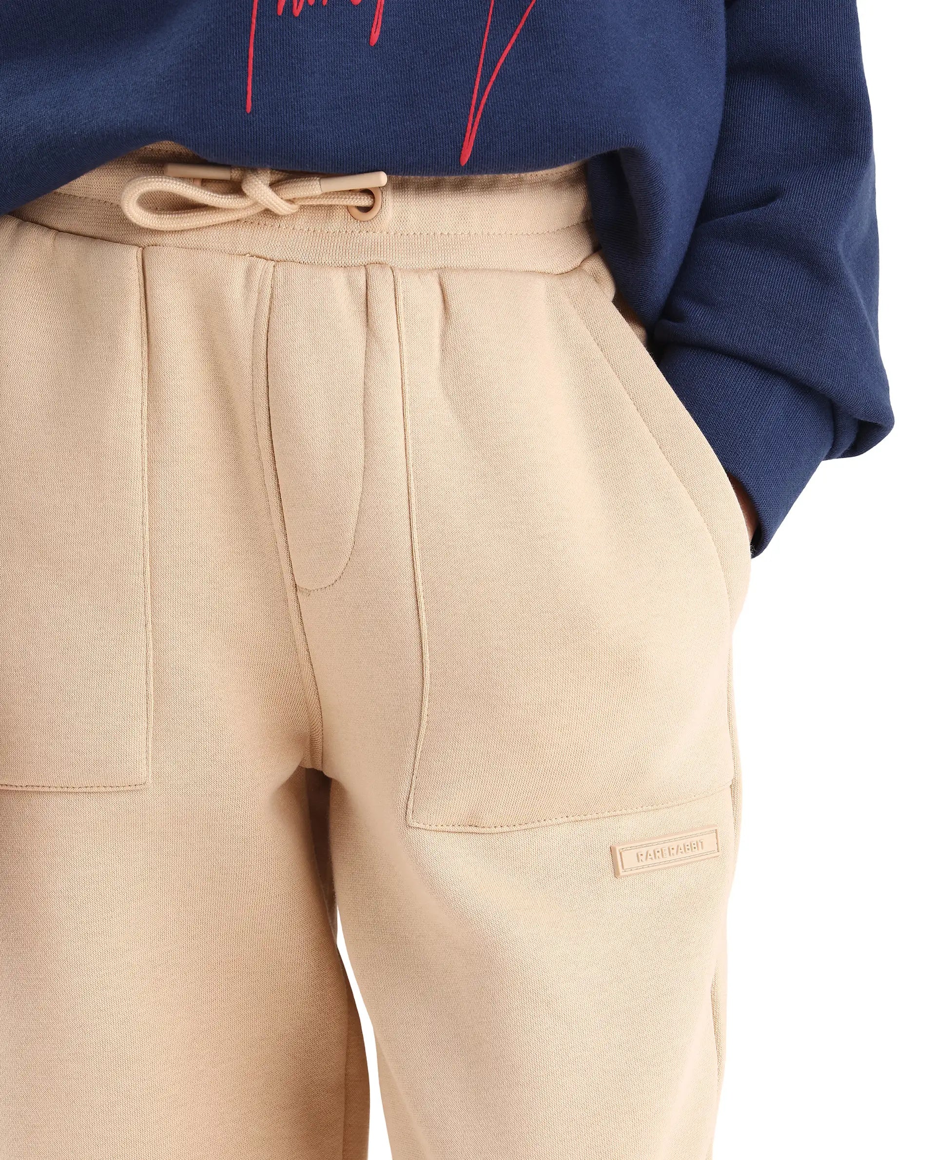 Rare Ones Kids Elio-B Beige Cotton Blend Drawstring Closure Regular Fit Trackpant