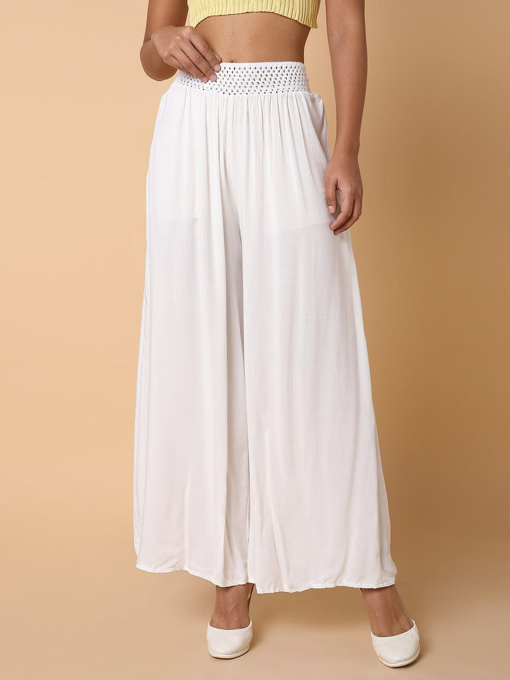 Women's White Cotton Comfort Loose Fit Trousers