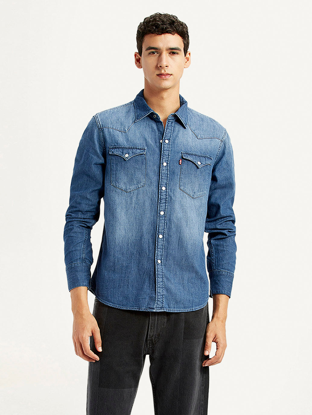 Men's Solid Blue Slim Fit Denim Shirt