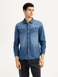 Men's Solid Blue Slim Fit Denim Shirt
