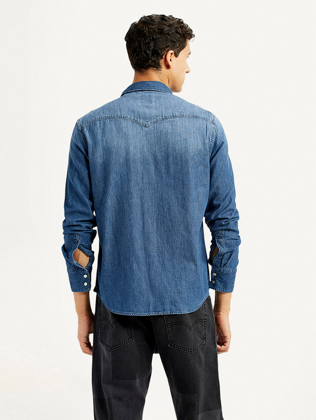 Men's Solid Blue Slim Fit Denim Shirt