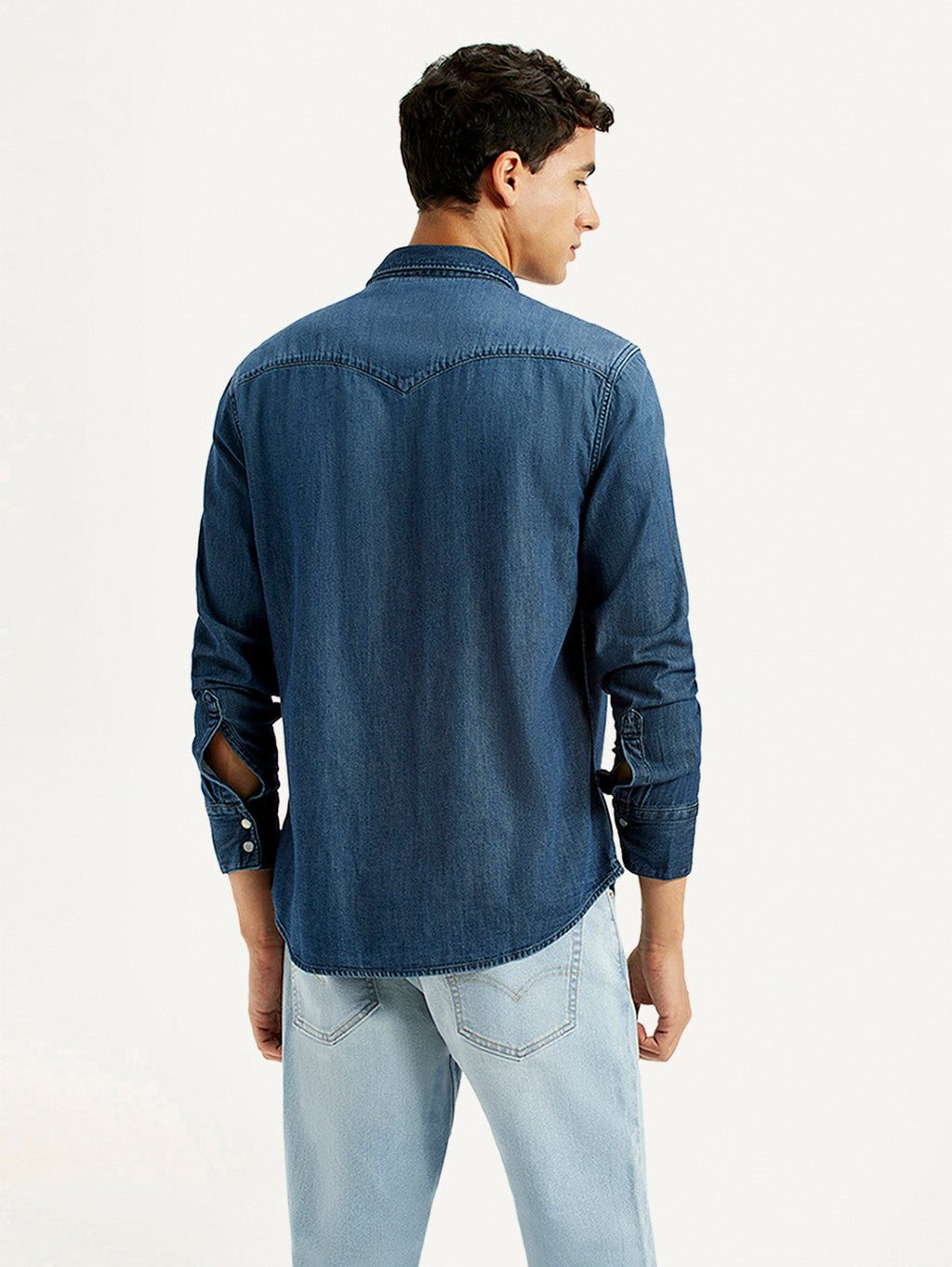 Men's Solid Dark Blue Slim Fit Denim Shirt