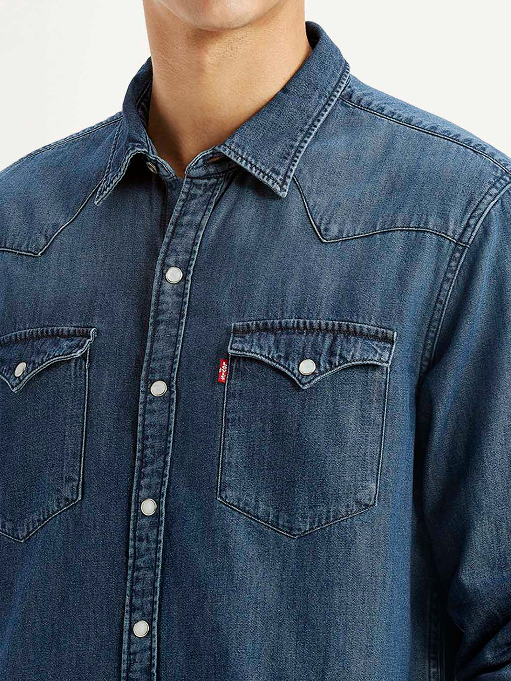 Men's Solid Dark Blue Slim Fit Denim Shirt