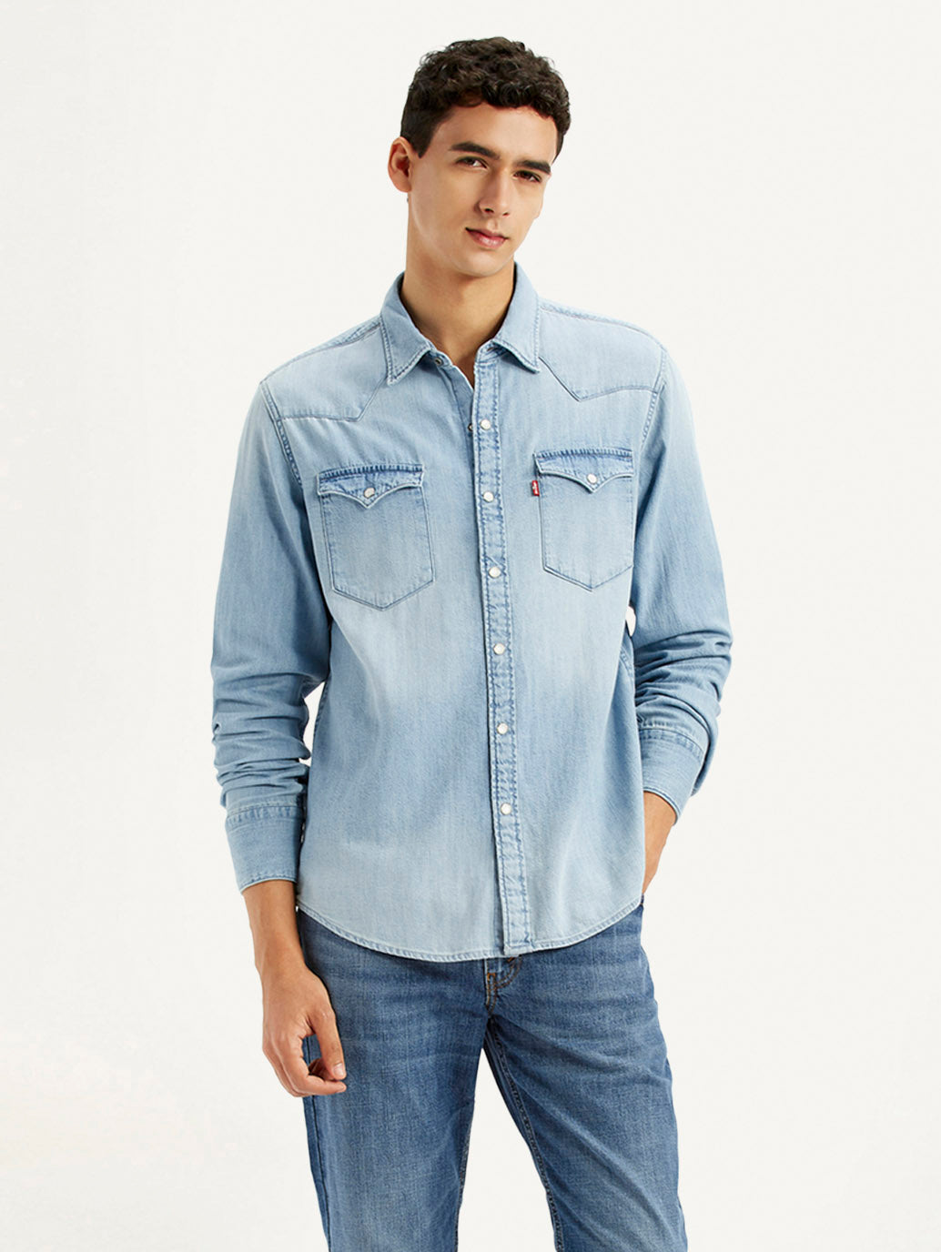Men's Solid Light Blue Slim Fit Denim Shirt
