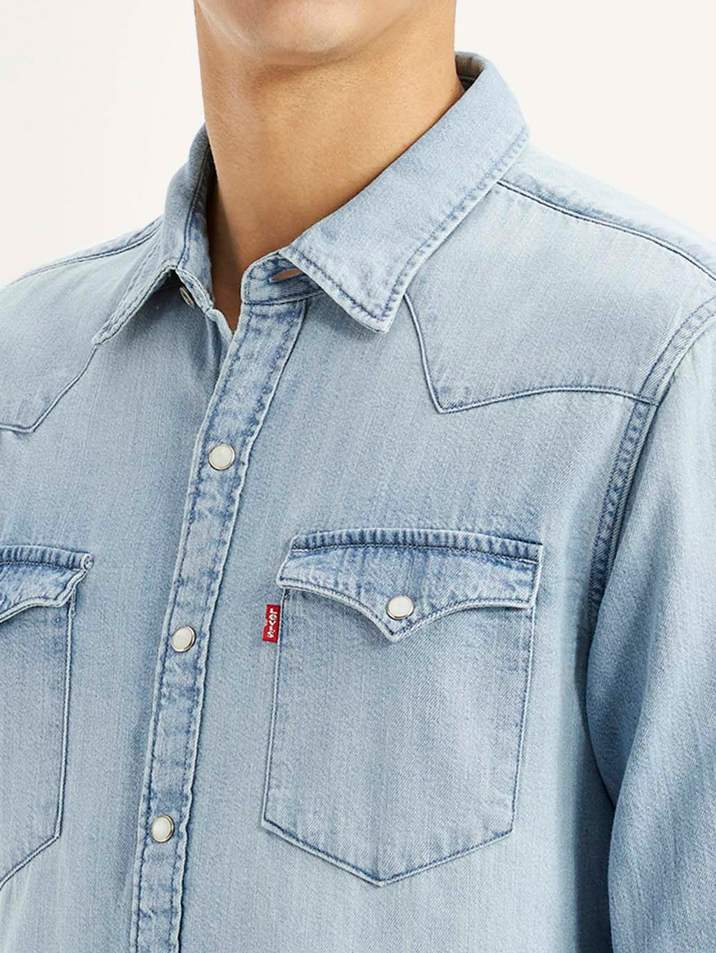 Men's Solid Light Blue Slim Fit Denim Shirt