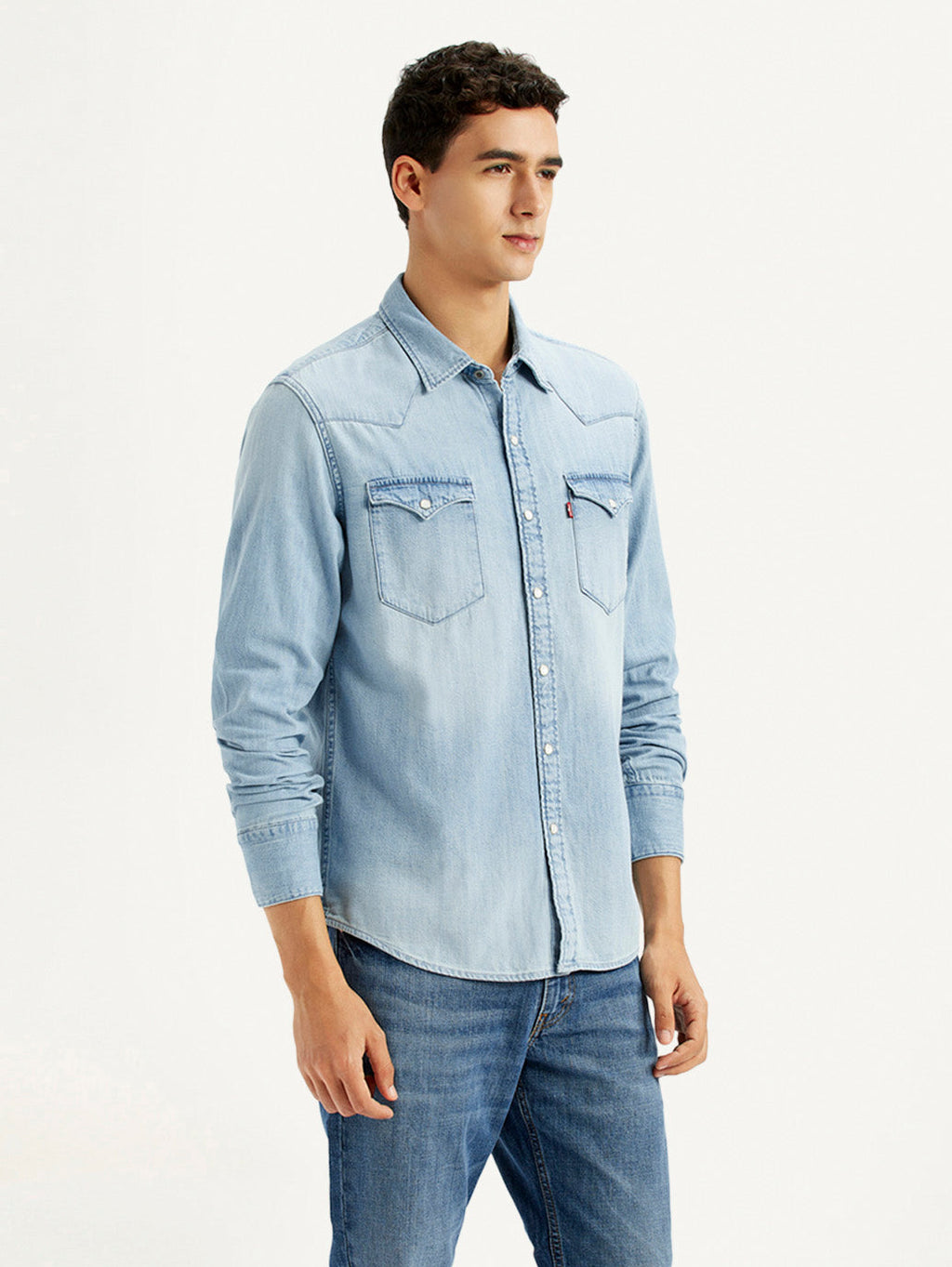 Men's Solid Light Blue Slim Fit Denim Shirt