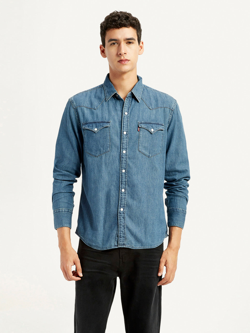 Men's Solid Blue Slim Fit Denim Shirt