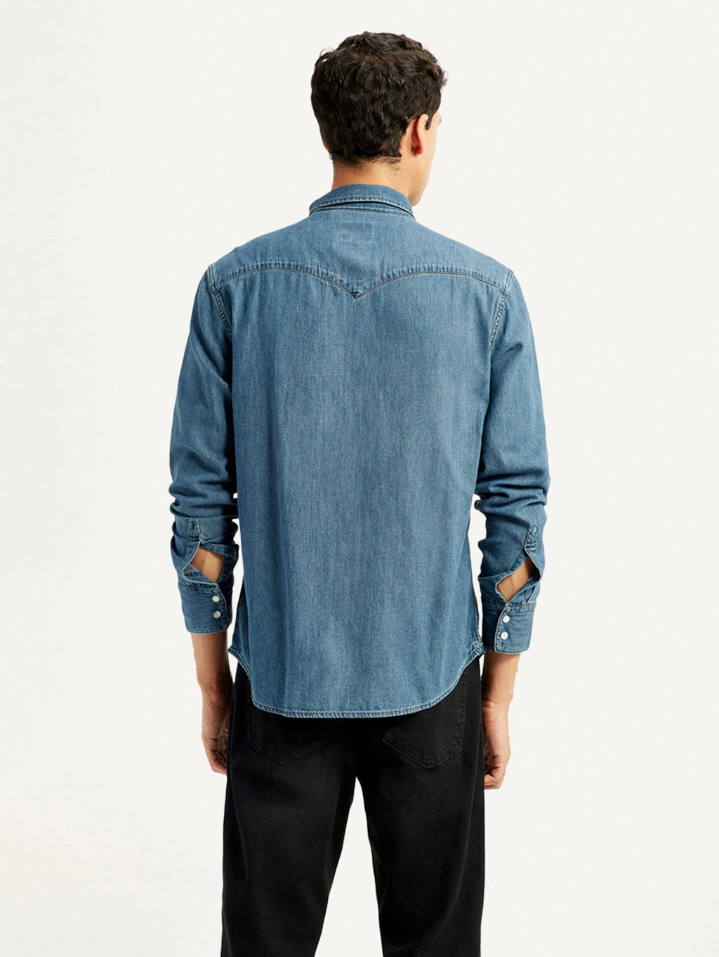 Men's Solid Blue Slim Fit Denim Shirt