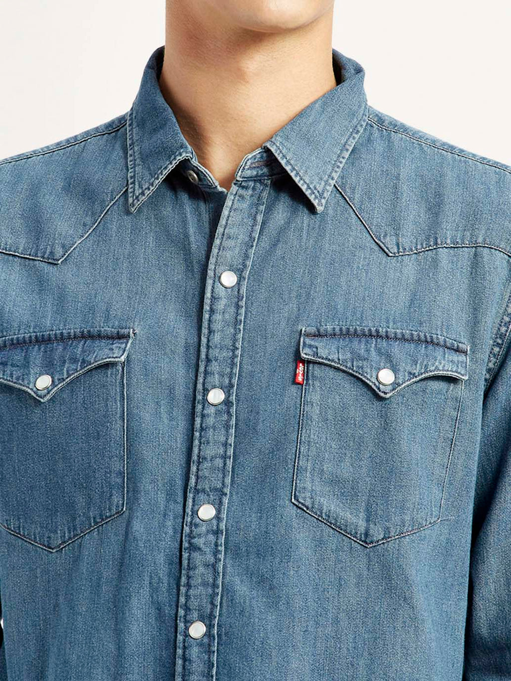 Men's Solid Blue Slim Fit Denim Shirt