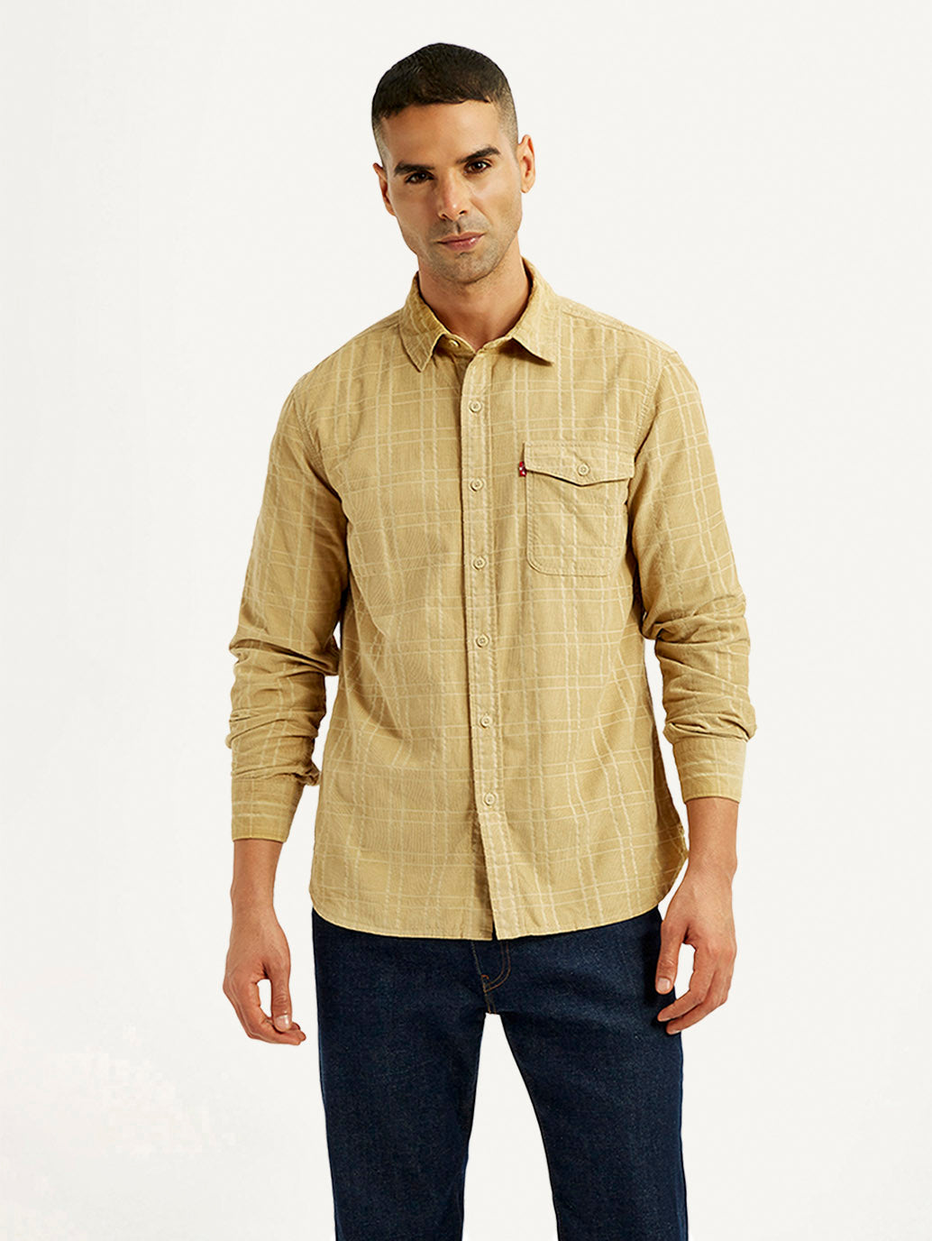Men's Checkered Slim Fit Corduroy Shirt