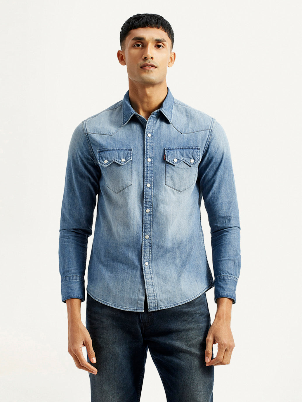 Men's Solid Light Blue Slim Fit Denim Shirt