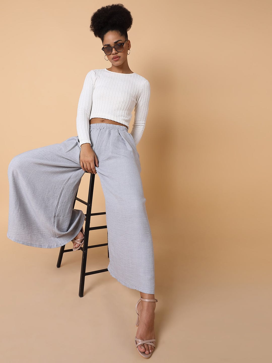 Women's Grey Comfort Loose Fit Parallel Trousers