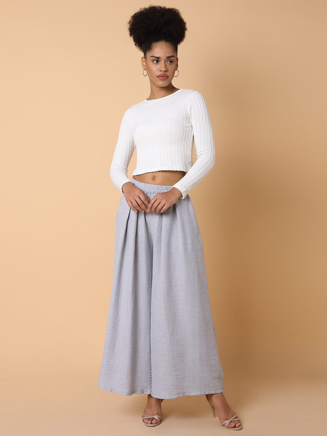 Women's Grey Comfort Loose Fit Parallel Trousers