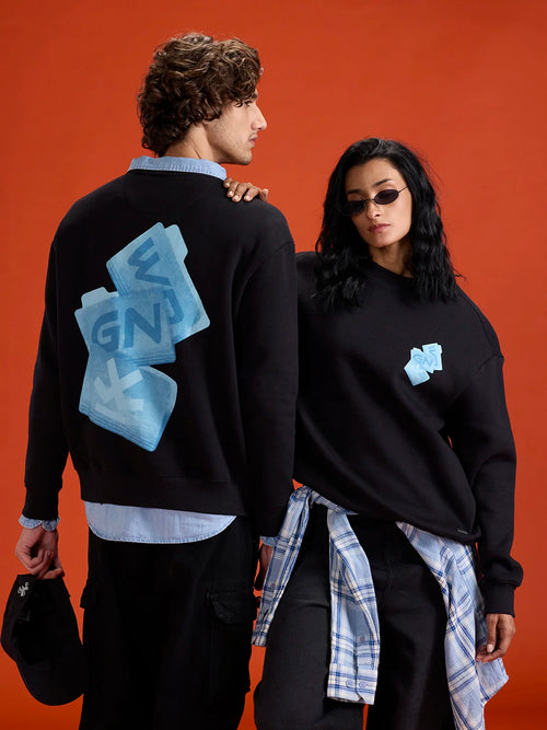 Casual Oversized Sweatshirt With Statement Graphic | Black