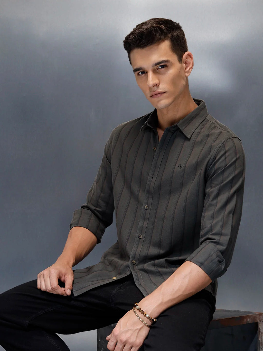 Men's casual striped pattern shirt | Green