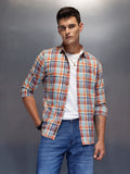 Men's slim fit checked shirt | Orange