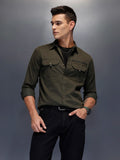 Men's structured shirt with pocket styling | Olive
