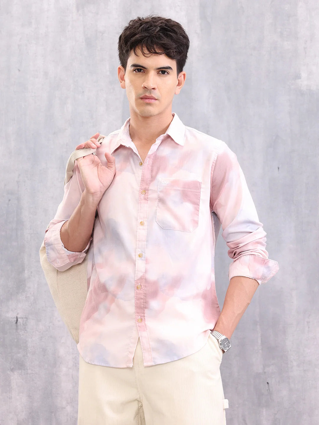 Men’s Pastel Tie-Dye Casual Shirt – Soft Cotton | Pink