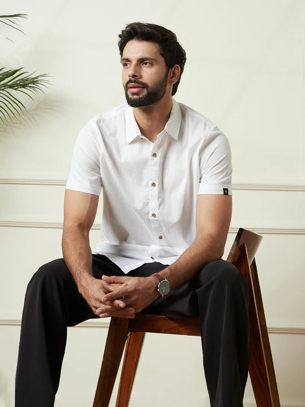 Textured Cotton Slim Fit Shirt | White