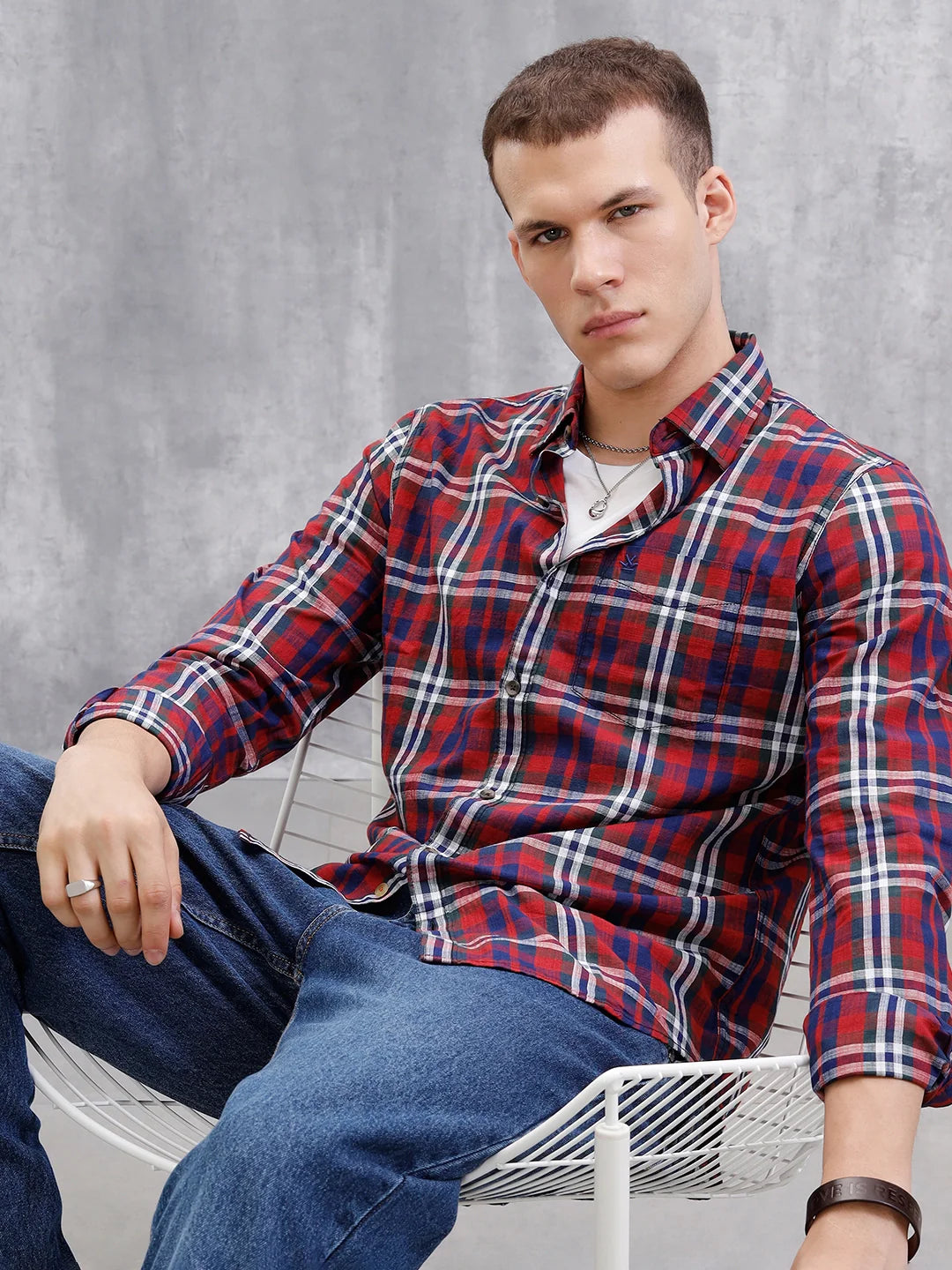 Pure Cotton Checkered Shirt | Red