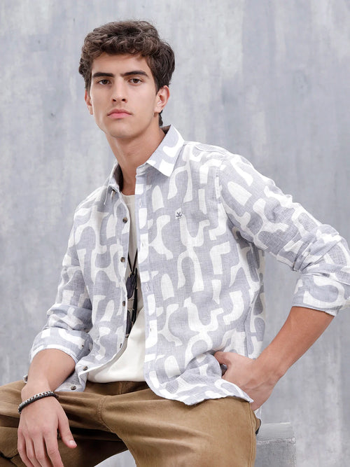 Abstract Aop Printed Regular Fit Shirt | Grey