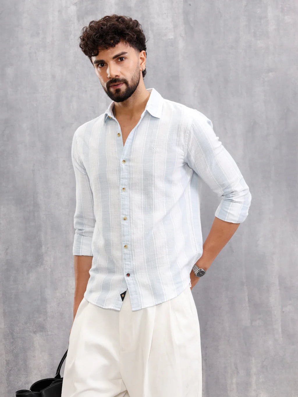 Herrinbone Stripe Light Weight Shirt | Blue