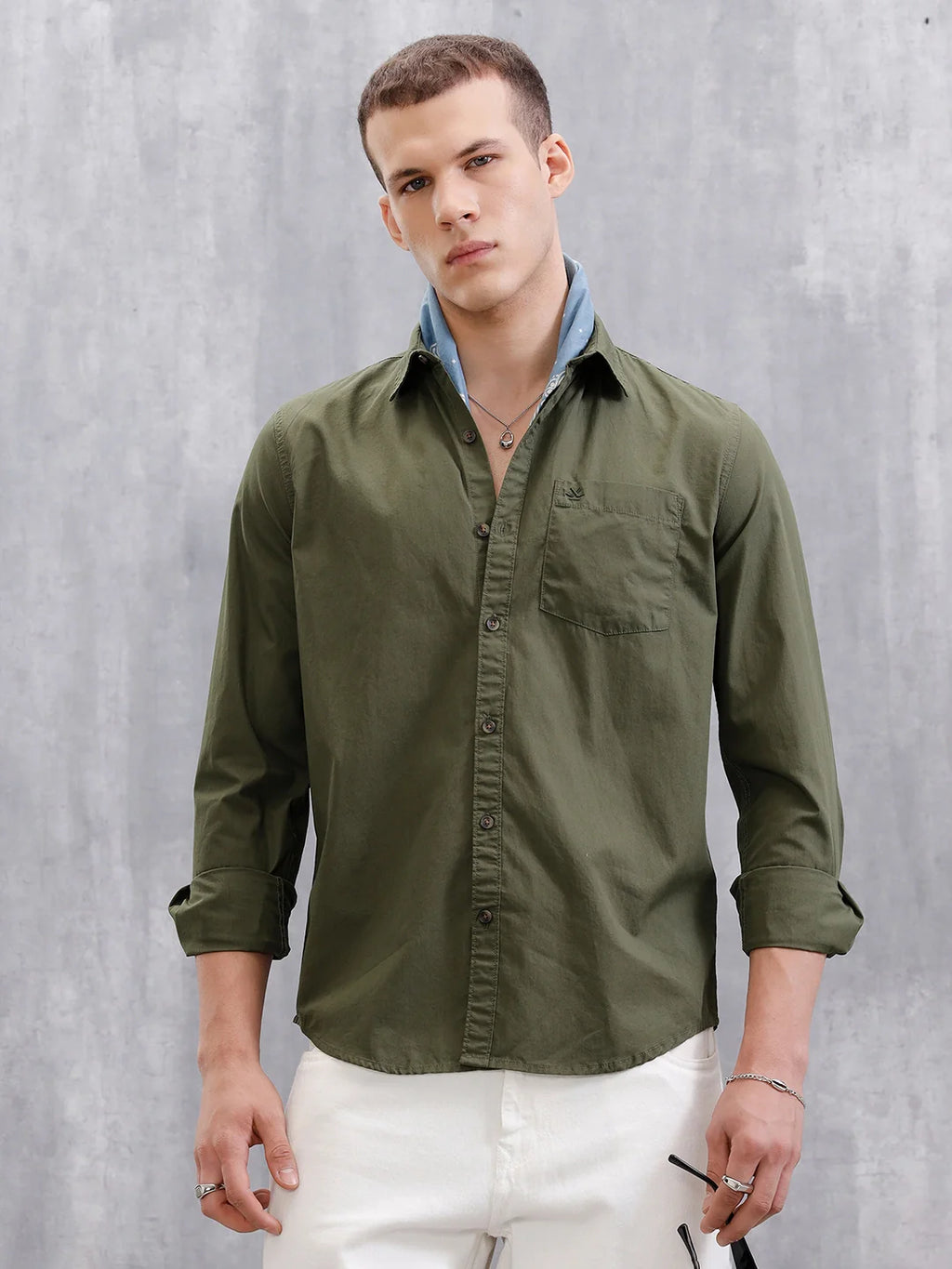 Solid Full Sleeve Regular Fit Shirt | Olive