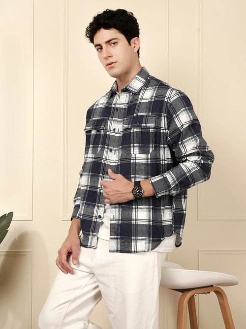 Blue & White Checked Cotton Shirt