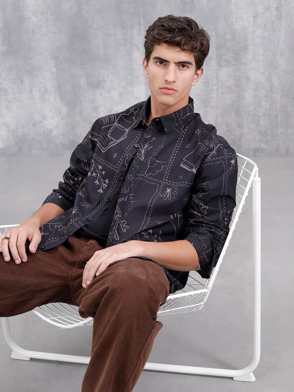 Abstract Aop Oversized Fit Casual Shirt | Black