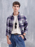 Checkered Pattern Double Pocket Shirt For Men | Purple