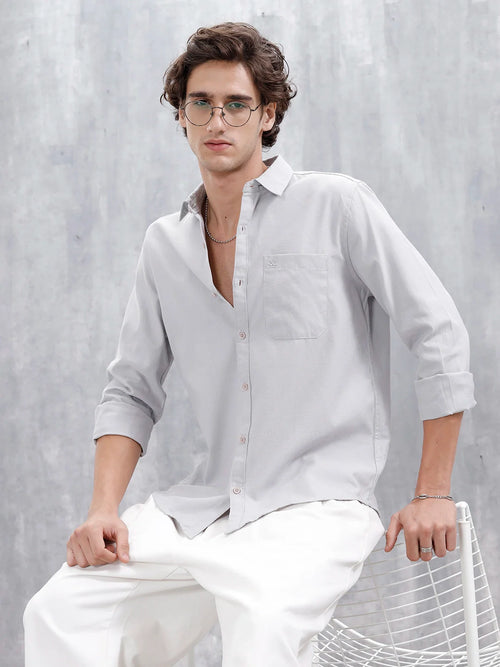 Classic Solid Slim Fit Casual Shirt | Grey