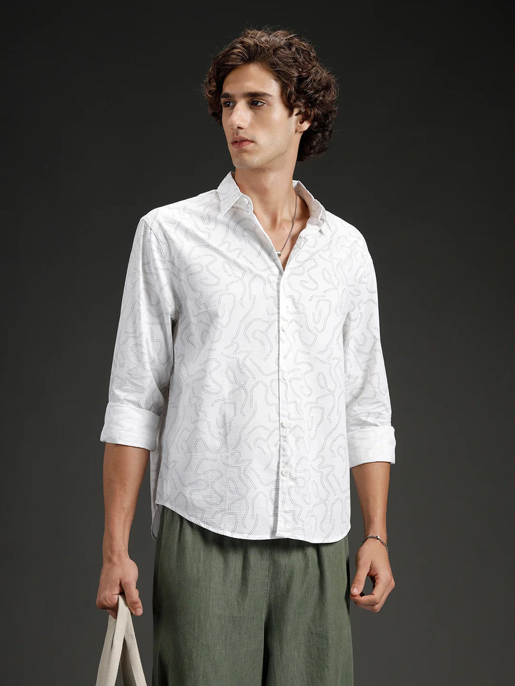 Abstarct aop printed casual comfort fit shirt | White