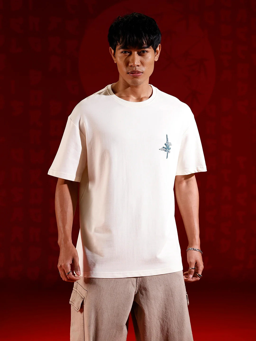 Puff print chest motif oversized tshirt | Off white