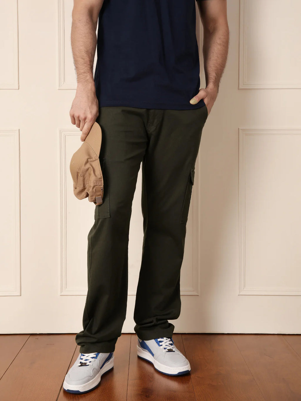 Peached Cotton Cargo Trouser | Olive