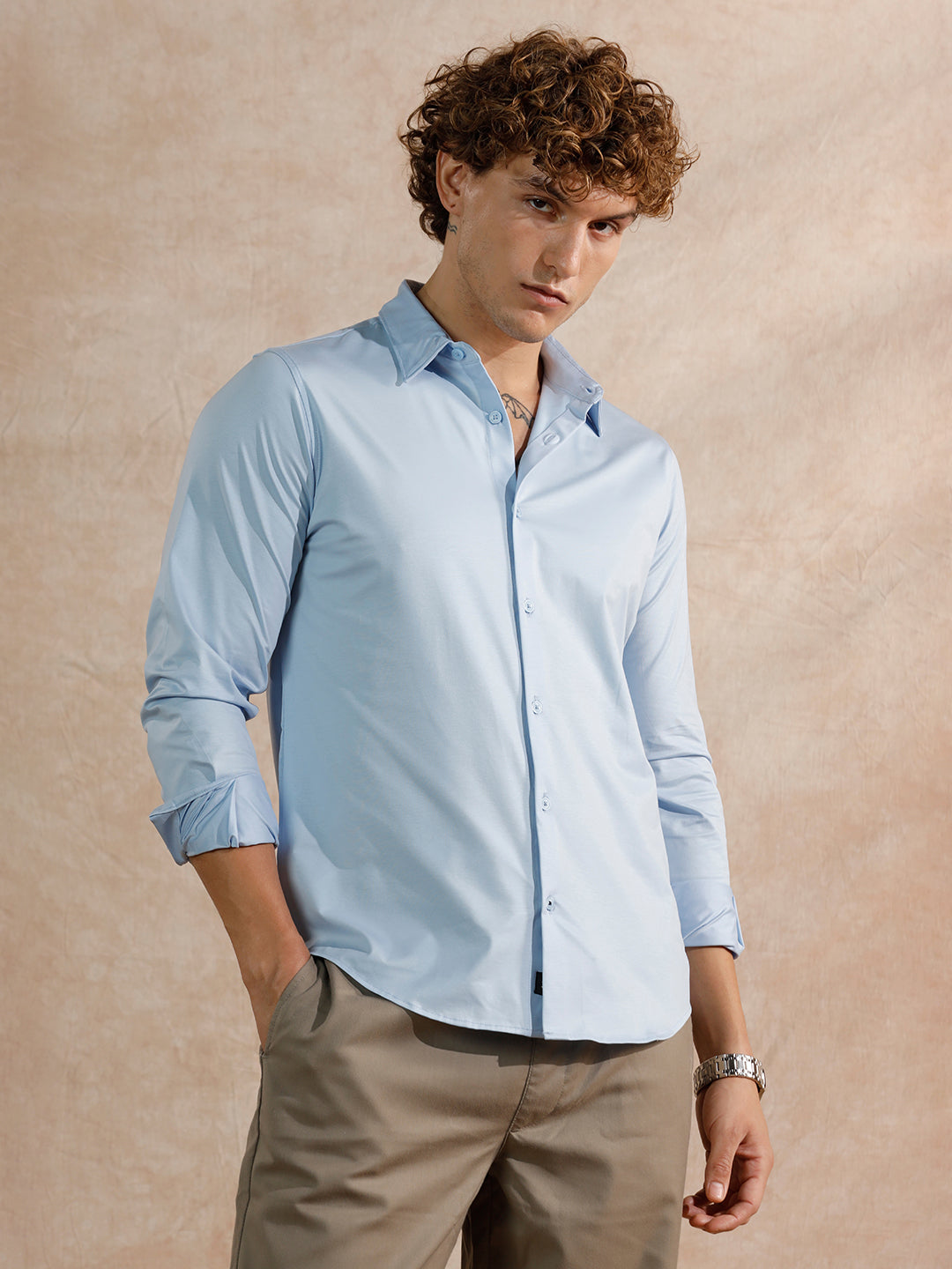 Solid Stretch Slim Fit Shirt | Light Blue