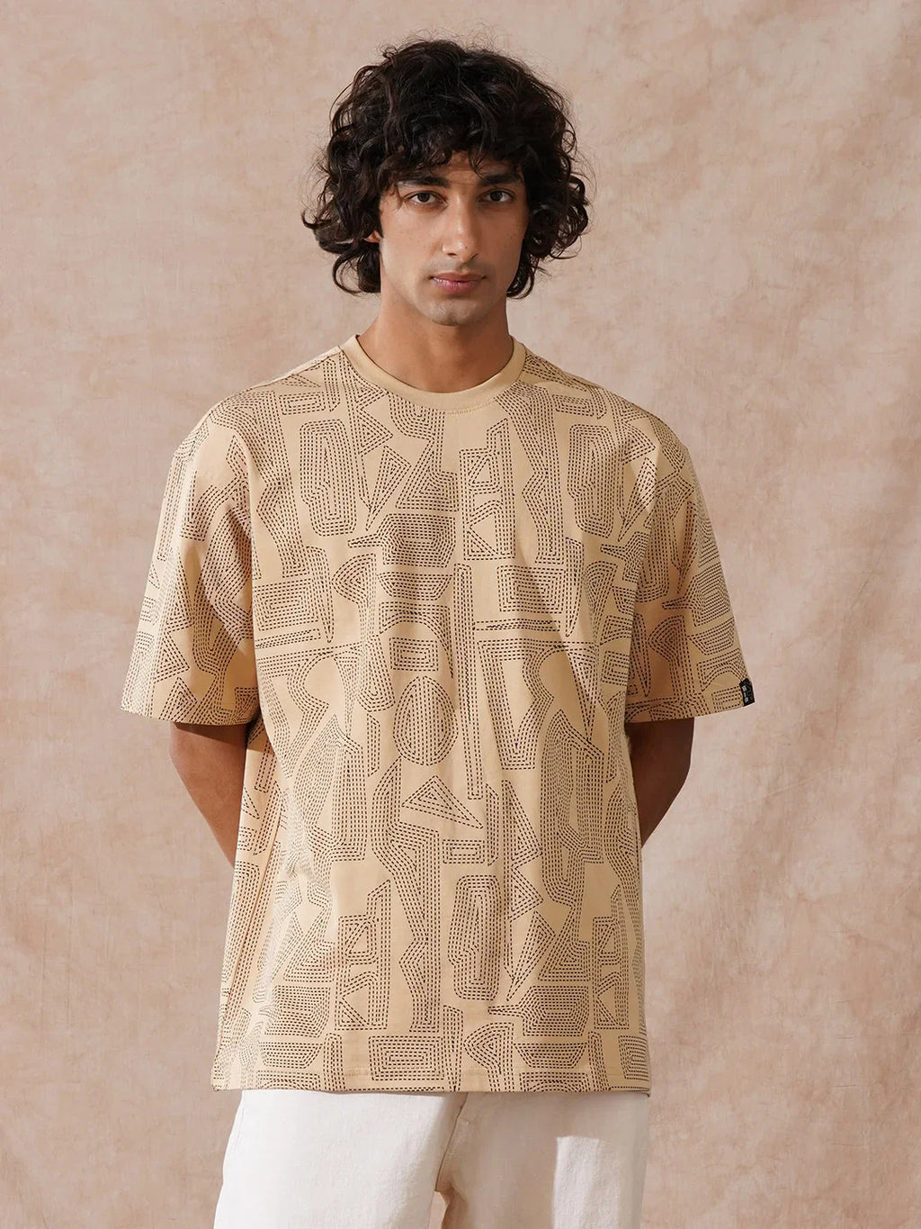 Tonal AOP Oversized T-Shirt | Beige