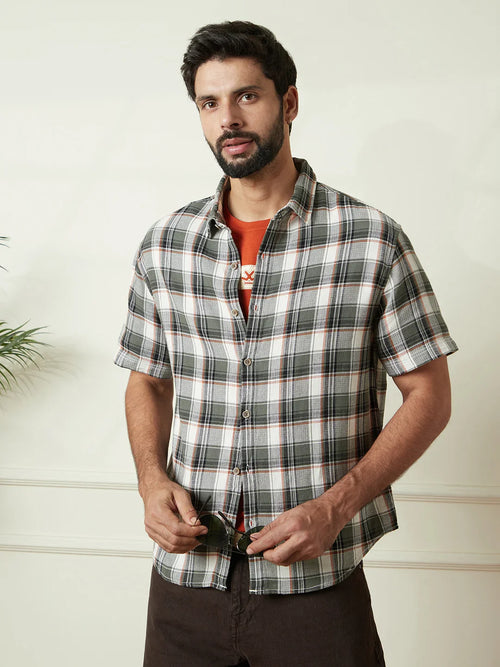 Checked Open Dobby Shirt | Green