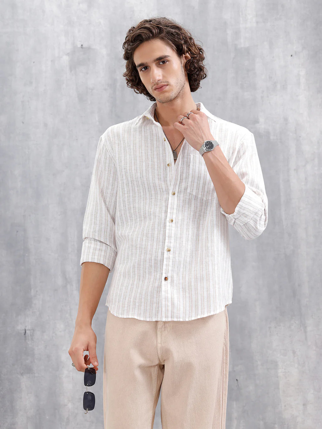 Regular Fit Cotton Striped Shirt | Off White