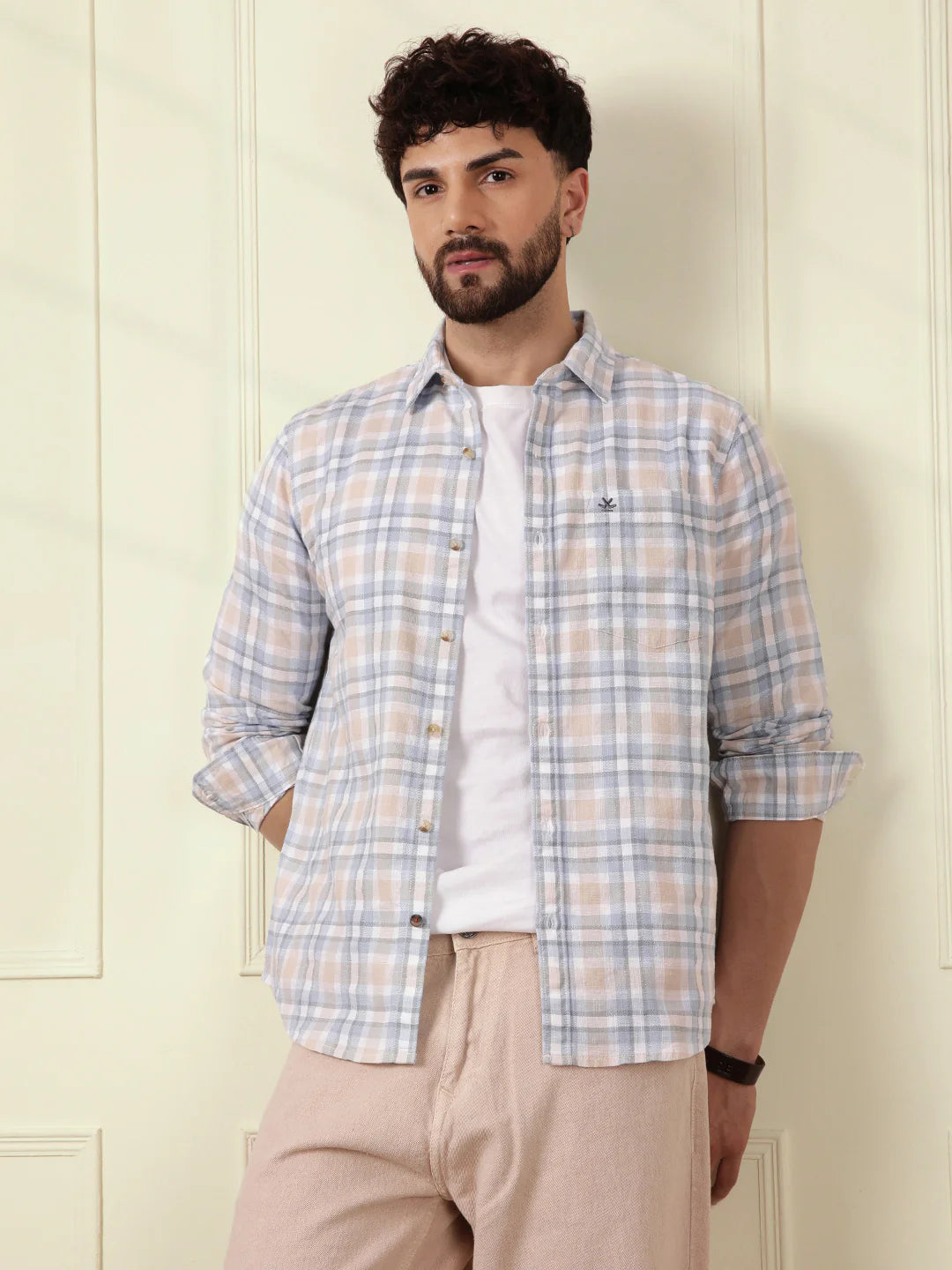 Tonal Checked Casual Shirt | Light Blue