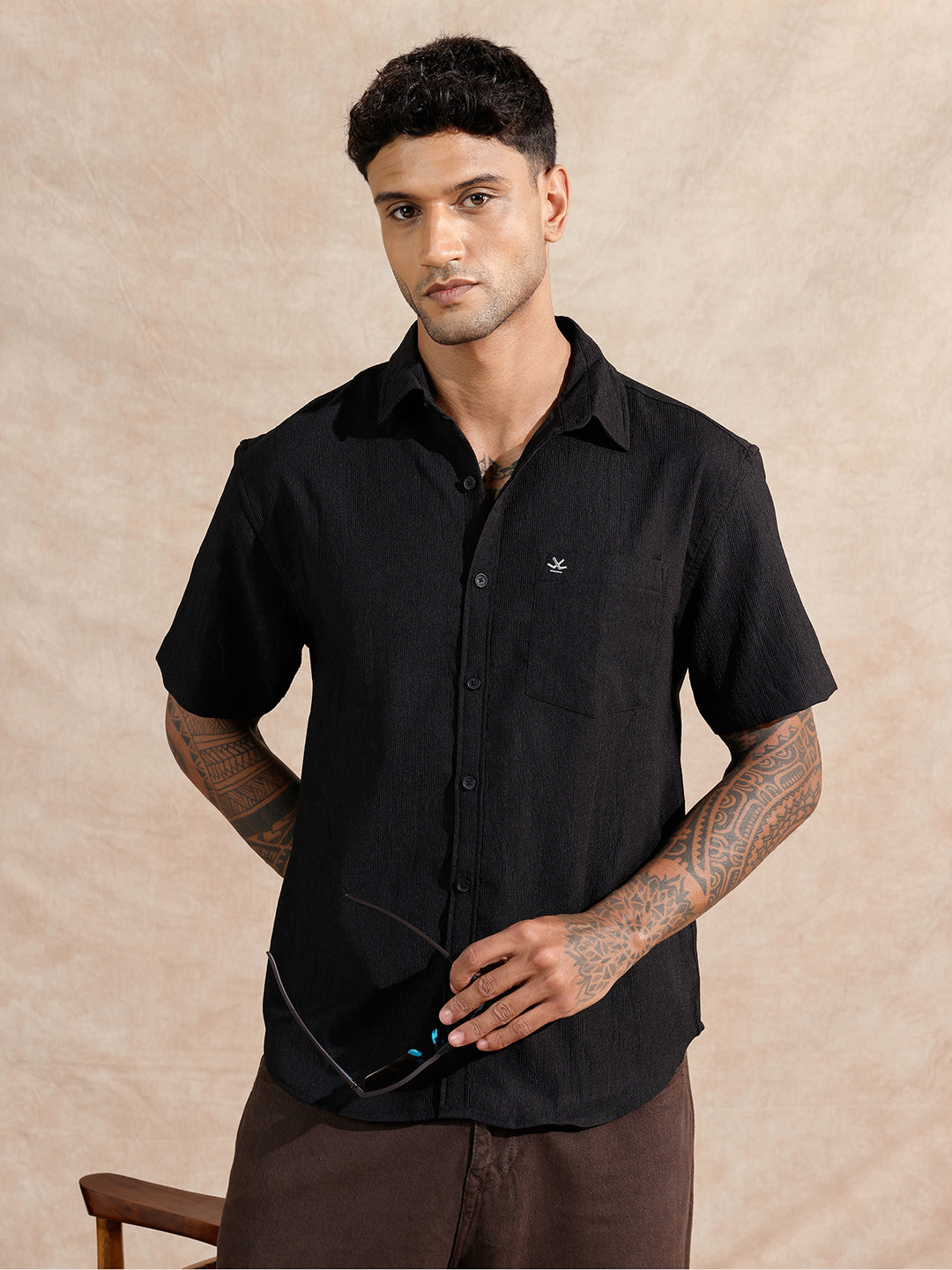 Solid Textured Comfort Fit Shirt | Black