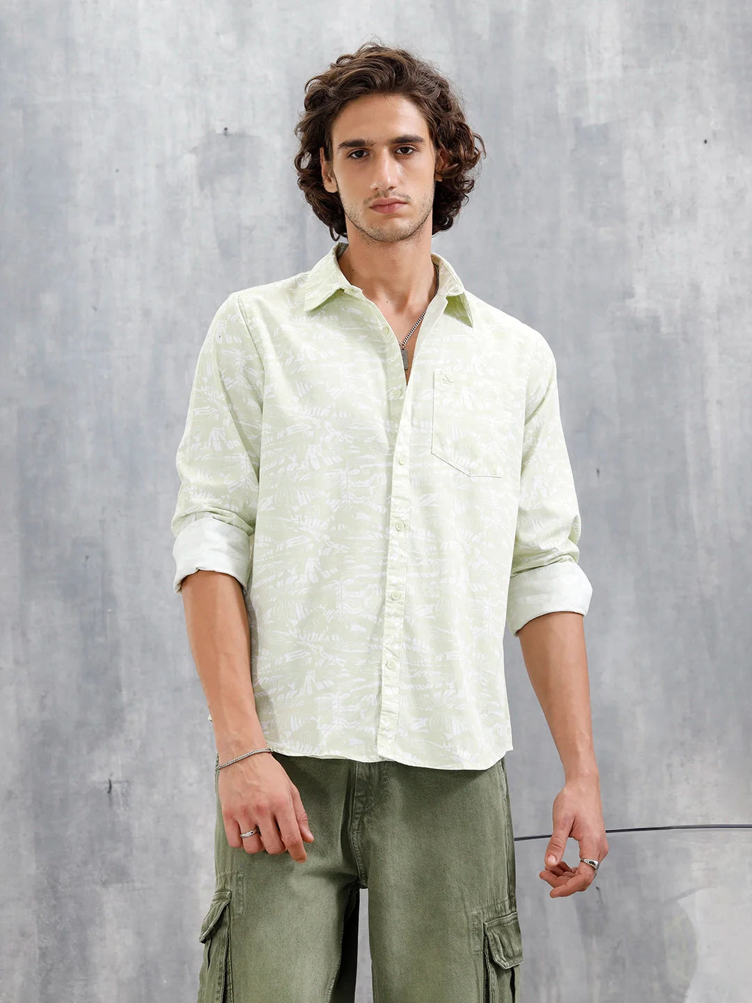 Abstract Floral Printed Slim Fit Shirt | Green