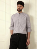 Grey Oxford Mandarin Collar Shirt