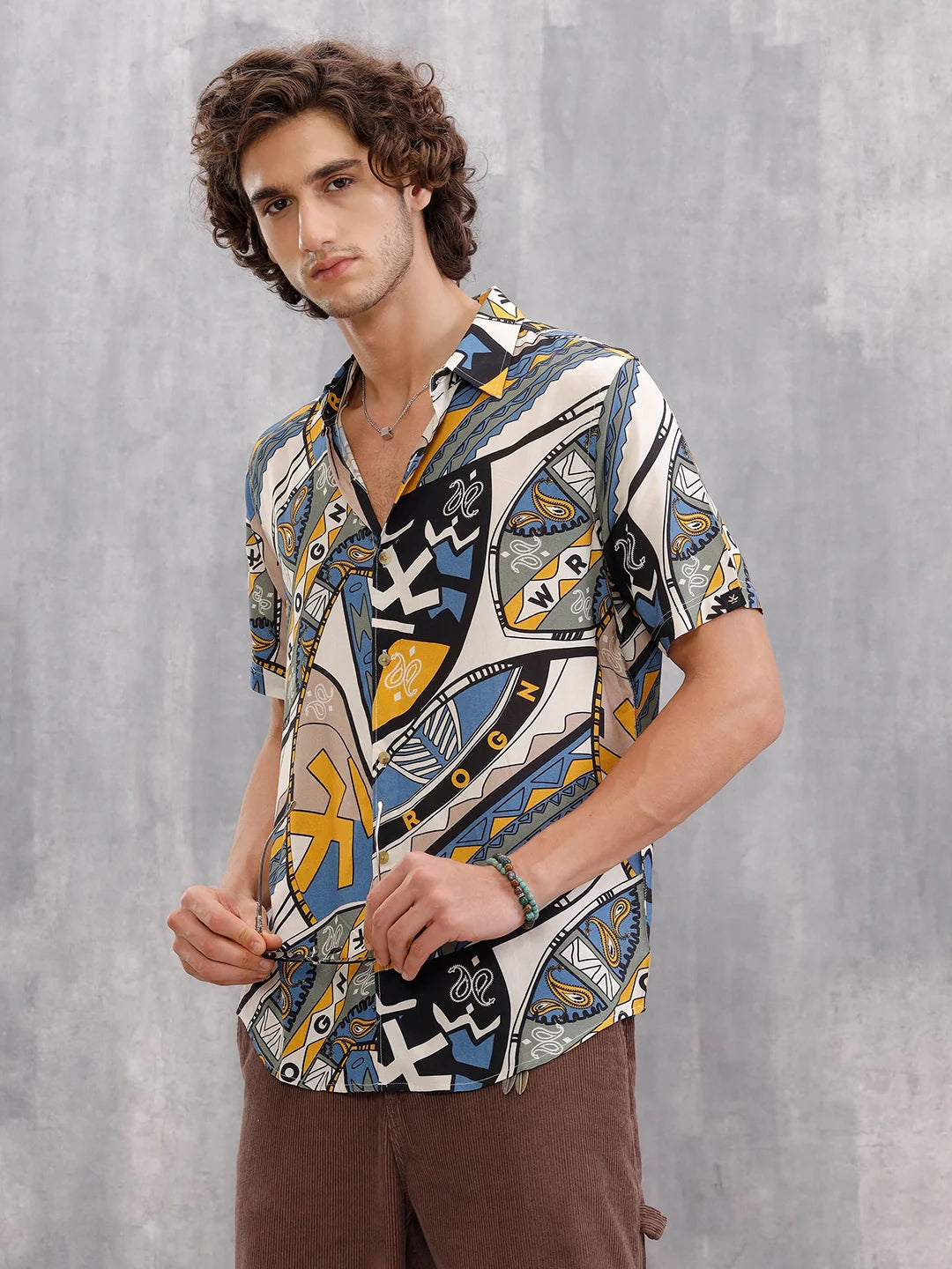 Fluid Viscose Shirt With Abstract Aop  |  Blue
