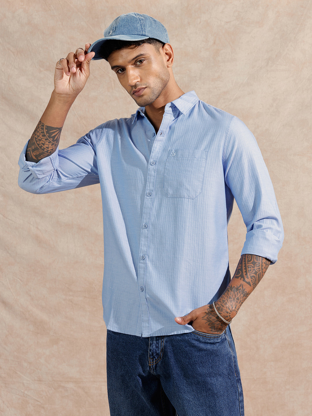 Herringbone Textured Shirt | Blue