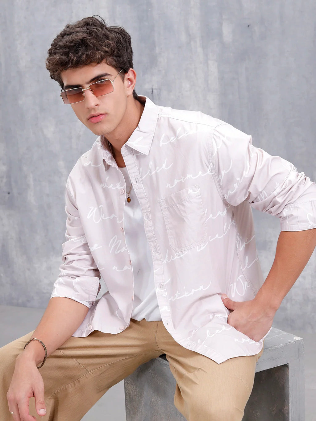 Abstract Aop Comfort Fit Casual Shirt | Beige